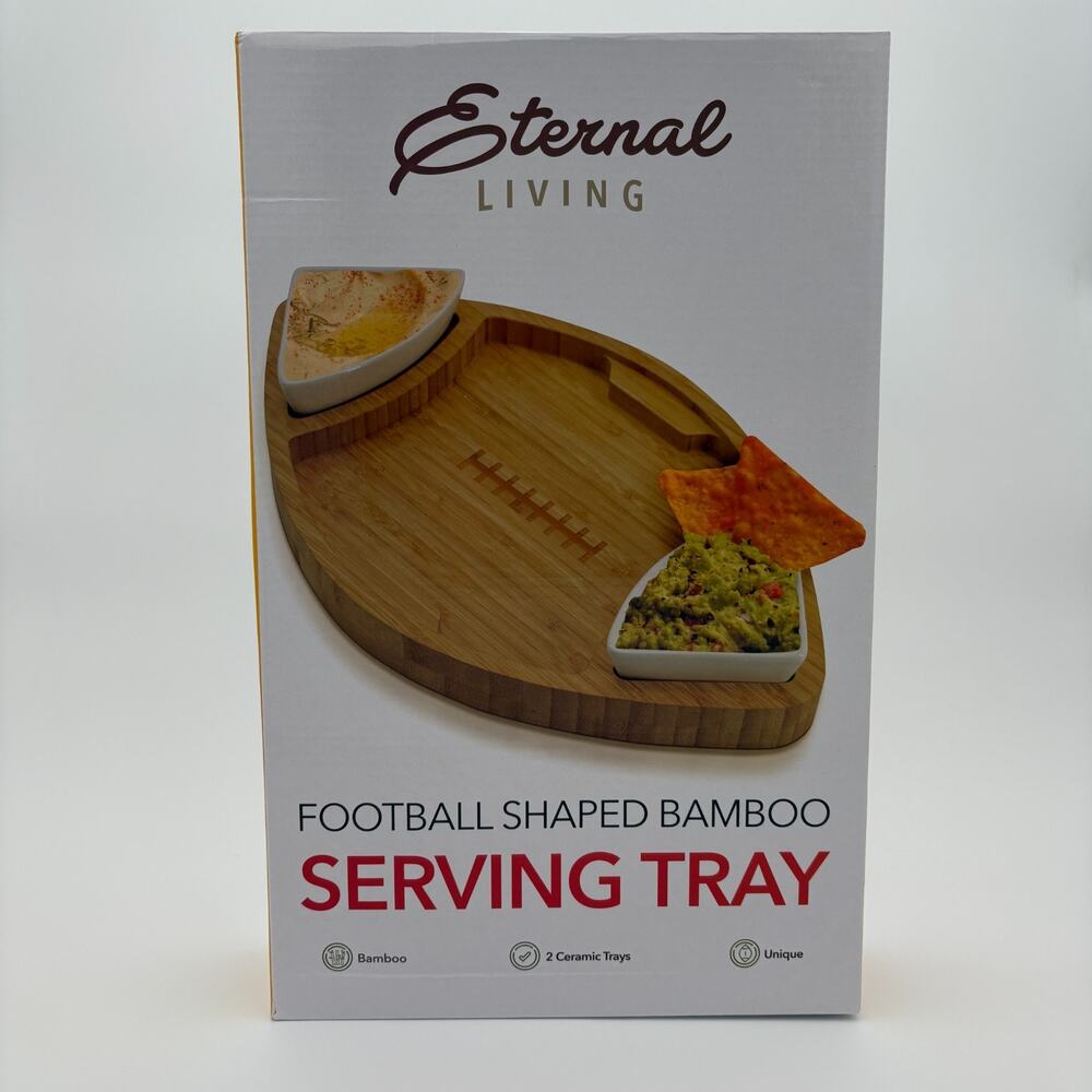 Eternal Living Football Shaped Bamboo Serving Tray 15-3/4" Superbowl Party